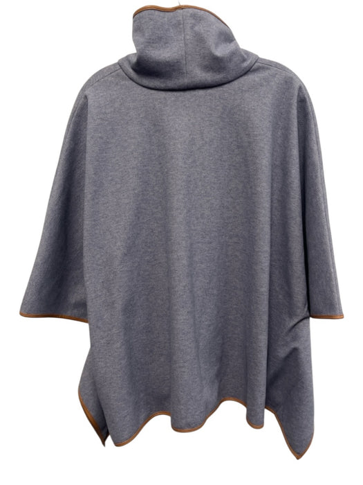 Tuckernuck Blue & Brown Polyester & Rayon Pleather Detail Chimney Neck Poncho Blue & Brown / One Size
