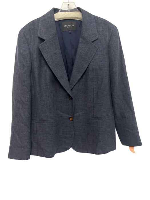 Lafayette 148 Size 16 Dark Blue Linen & Wool Long Sleeve Knit 2 Button Jacket Dark Blue / 16
