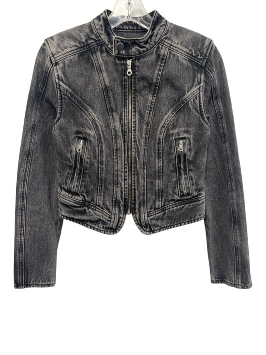 GRLFRND Size XXS Gray Wash Cotton Denim Silver Zipper Stand Collar Fitted Jacket Gray Wash / XXS