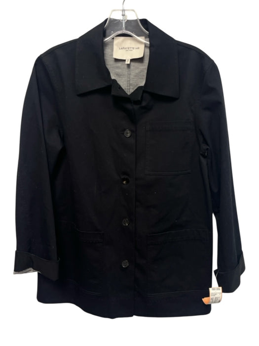Lafayette 148 Size XS Navy Blue Cotton & Elastane Collar Buttons Pockets Jacket Navy Blue / XS
