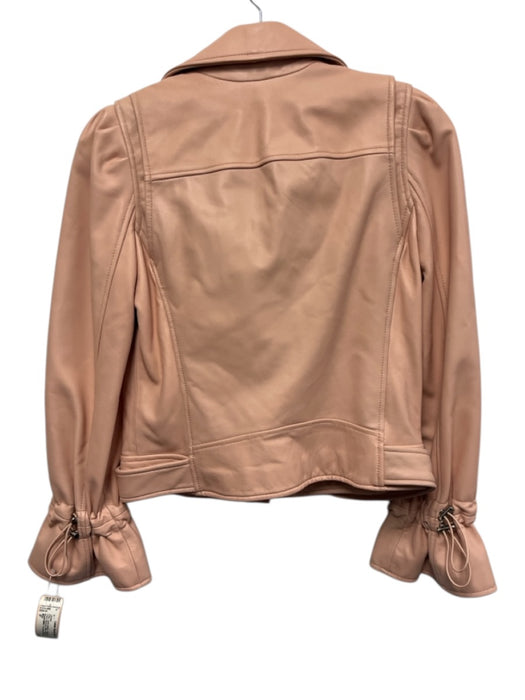 Milly Size P Pink Lamb leather Silver Zipper Collar Flare Sleeves Moto Jacket Pink / P
