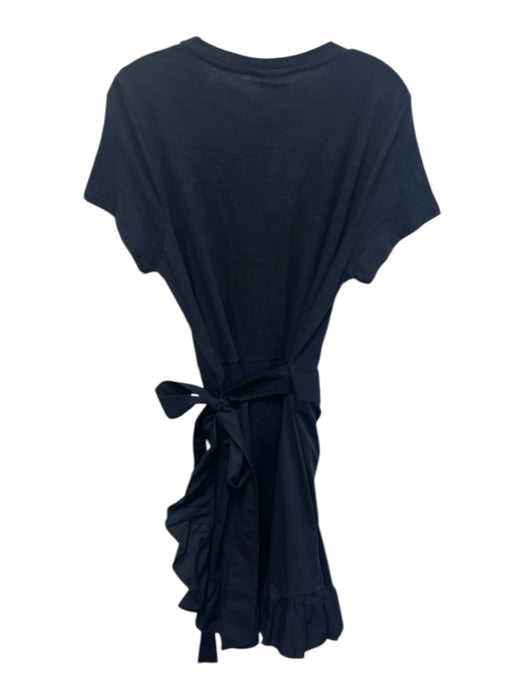 Cinq a Sept Size XL Navy Cotton Short Sleeve Fabric Block Wrap Ruffle Hem Dress Navy / XL