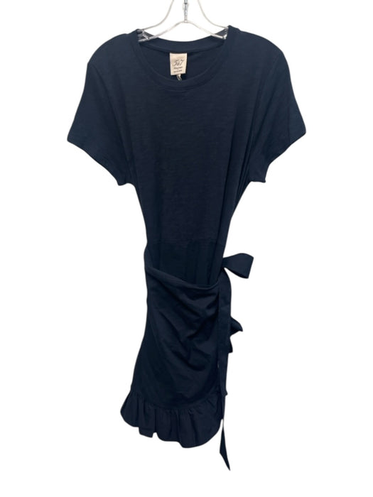 Cinq a Sept Size XL Navy Cotton Short Sleeve Fabric Block Wrap Ruffle Hem Dress Navy / XL