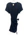 Cinq a Sept Size XL Navy Cotton Short Sleeve Fabric Block Wrap Ruffle Hem Dress Navy / XL