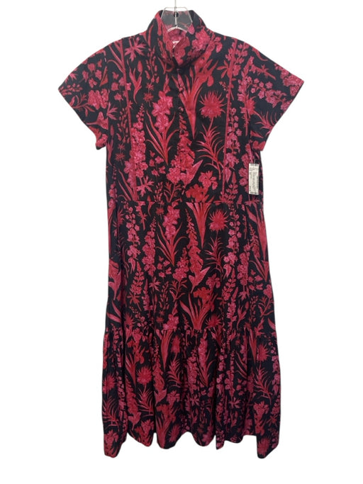 Victoria Dunn Size XS Red, Pink & Black Cotton Short Sleeve 1/4 Button Dress Red, Pink & Black / XS