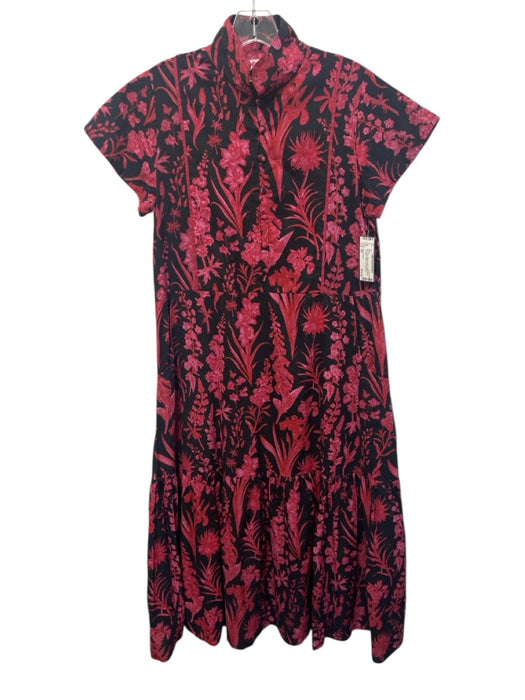 Victoria Dunn Size XS Red, Pink & Black Cotton Short Sleeve 1/4 Button Dress Red, Pink & Black / XS