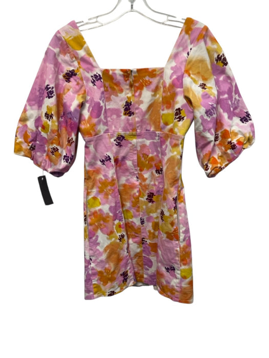 Nicholas Size 6 Pink, Orange & White Cotton Blend Short Balloon Sleeve Dress Pink, Orange & White / 6