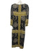 Aylaya Size S Green, Cream & Black Linen Blend 3/4 Sleeve Leaves V Neck Dress Green, Cream & Black / S