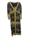 Aylaya Size S Green, Cream & Black Linen Blend 3/4 Sleeve Leaves V Neck Dress Green, Cream & Black / S