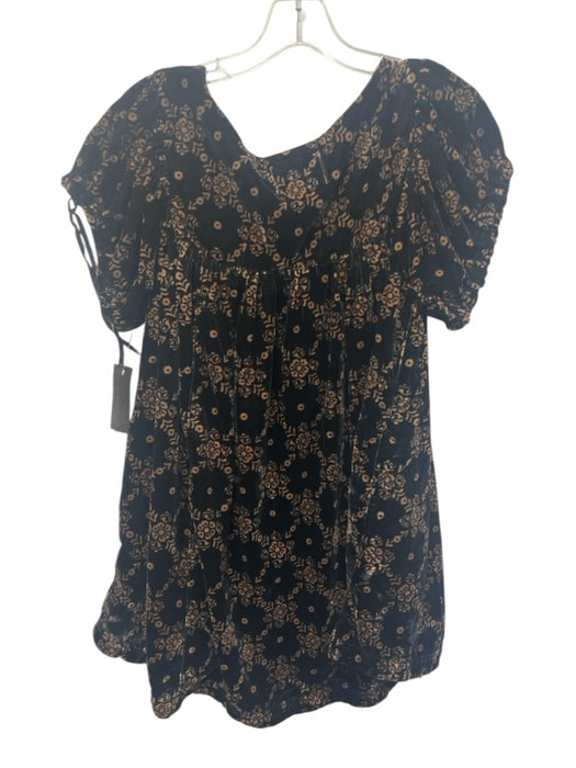 We The Free Size L Black & Brown Polyester Velvet Short Balloon Sleeve Dress Black & Brown / L