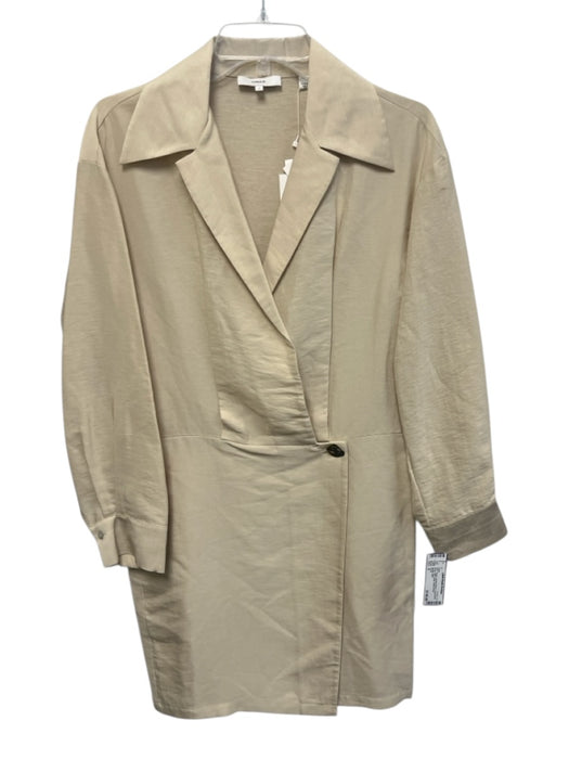 Vince Size 6 Beige Acetate Blend Long Sleeve Wrap Gold button Above Knee Dress Beige / 6