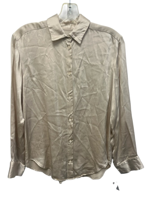 Matteau Size 2 Champagne Beige Viscose Satin Long Sleeve Button Up & Collar Top Champagne Beige / 2
