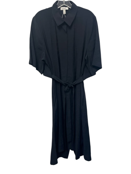 COS Size 14 Navy Modal Short Sleeve Back Cut Out Button Up & Collar Dress Navy / 14