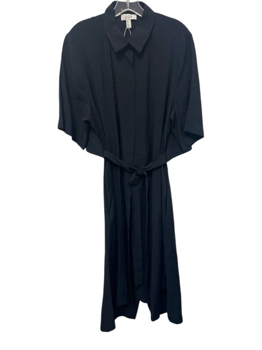 COS Size 14 Navy Modal Short Sleeve Back Cut Out Button Up & Collar Dress Navy / 14