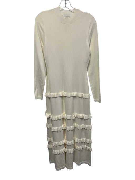 Pearl by Lela Rose Size S Cream Viscose Knit Long Sleeve Mock Neck Tiered Dress Cream / S