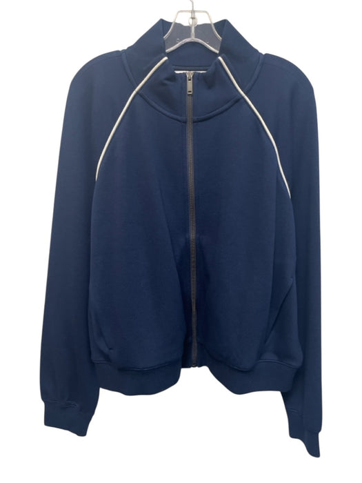 Spanx Size 1X Blue & White Modal Blend Raglan Piping Zip Up Mock Neck Jacket Blue & White / 1X