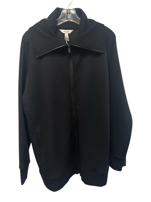 Spanx Size 1X Black Polyester Ribbed Trim Zip Up Pockets Turtle Neck Jacket Black / 1X