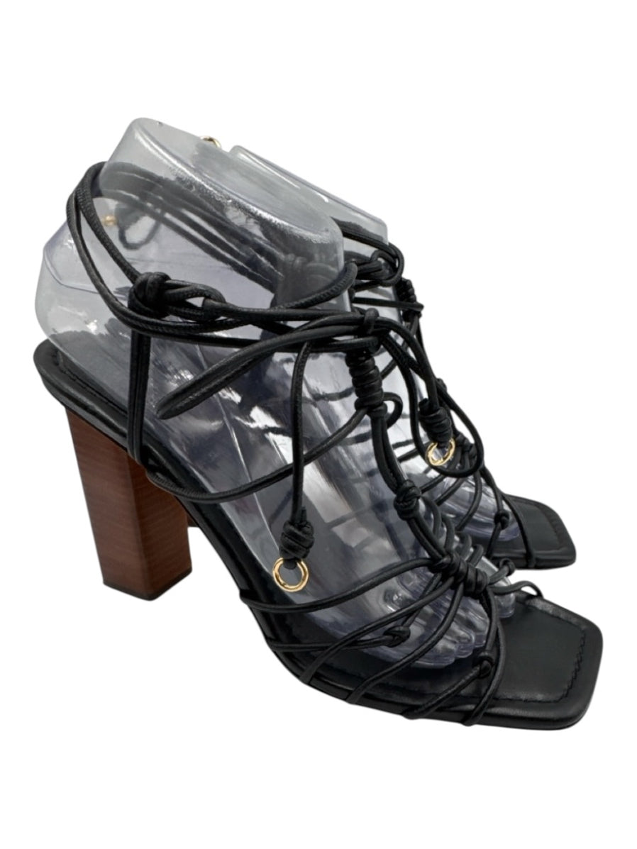 Ulla Johnson Shoe Size 40 Black & Brown Leather Wood Strappy Ankle Tie ...
