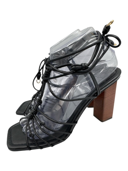 Ulla Johnson Shoe Size 40 Black & Brown Leather Wood Strappy Ankle Tie Sandals Black & Brown / 40