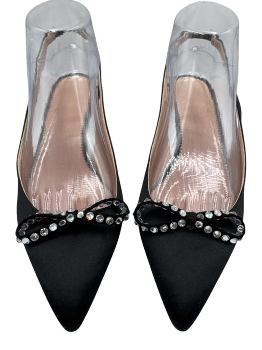 J. Crew Shoe Size 8 Black Satin Upper Rhinestone Pointed Toe Bow Slingback Pumps Black / 8