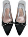 J. Crew Shoe Size 8 Black Satin Upper Rhinestone Pointed Toe Bow Slingback Pumps Black / 8