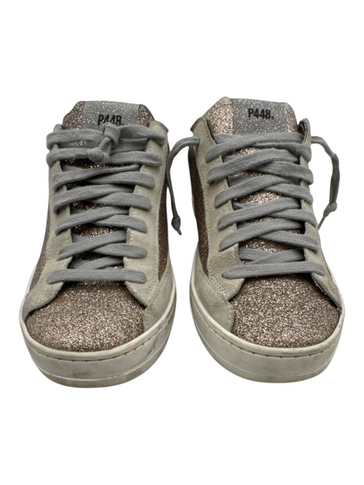 P448 Shoe Size 37 Rose Gold & Beige Leather Glitter Lace Up Low Top Sneakers Rose Gold & Beige / 37