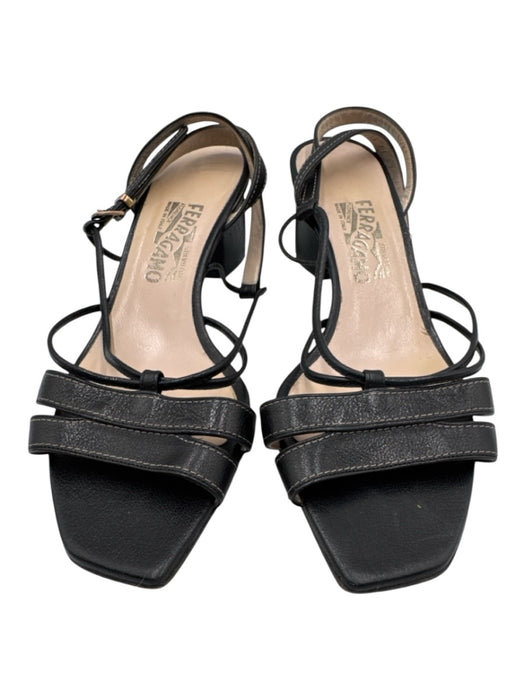 Ferragamo Shoe Size 11 Black Leather Buckle Block Heel sling back Sandals Black / 11