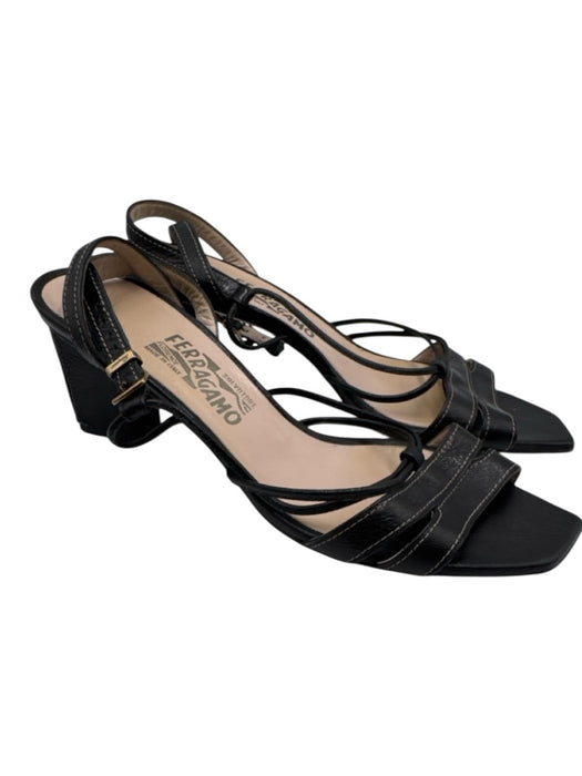 Ferragamo Shoe Size 11 Black Leather Buckle Block Heel sling back Sandals Black / 11