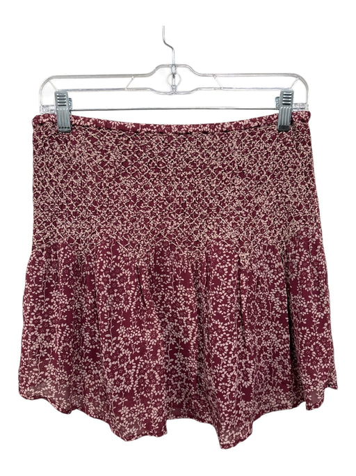 Ulla Johnson Size 4 Burgundy & Cream Silk Elastic Waist smocked Floral Skirt Burgundy & Cream / 4