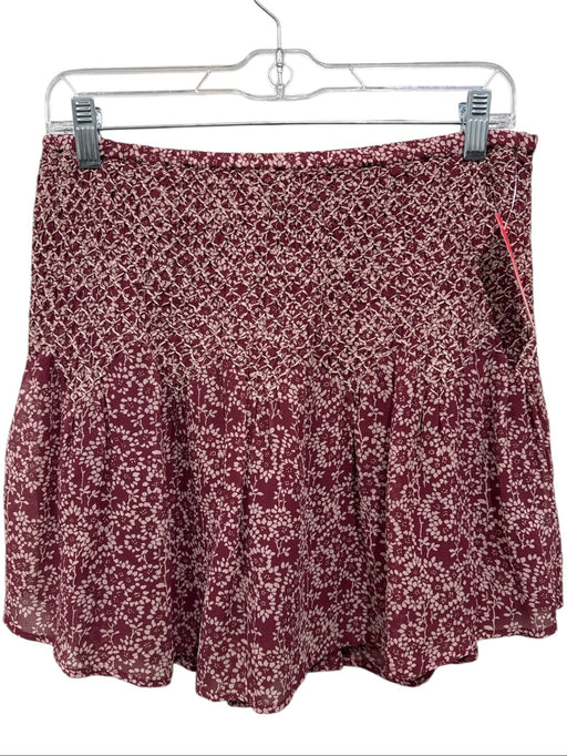 Ulla Johnson Size 4 Burgundy & Cream Silk Elastic Waist smocked Floral Skirt Burgundy & Cream / 4