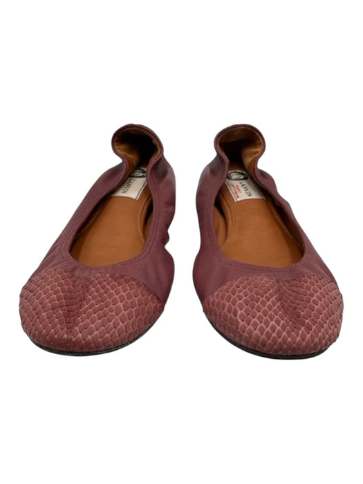 Lanvin Shoe Size 6 Mauve Purple Leather Snakeskin Round Toe Cap Toe Flats Mauve Purple / 6
