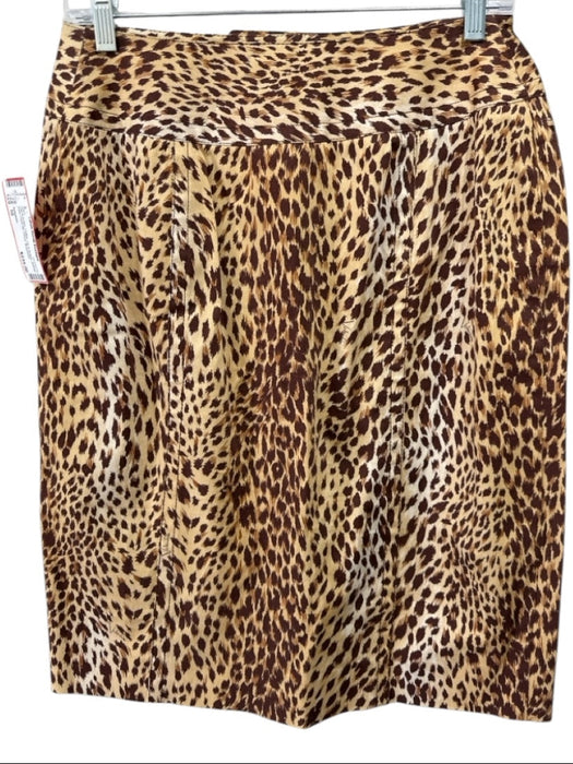 Valentino Size 10 Tan & brown Cotton Zip & Button Animal Print Front Slit Skirt Tan & brown / 10