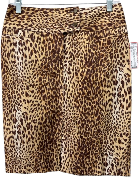 Valentino Size 10 Tan & brown Cotton Zip & Button Animal Print Front Slit Skirt Tan & brown / 10