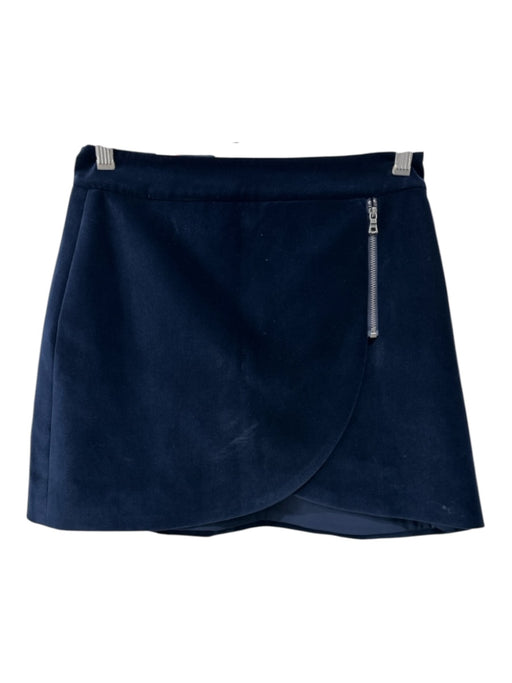 Alice + Olivia Size 2 Navy Micro Polyester Blend Side Zip Rounded Hem Mini Skirt Navy / 2