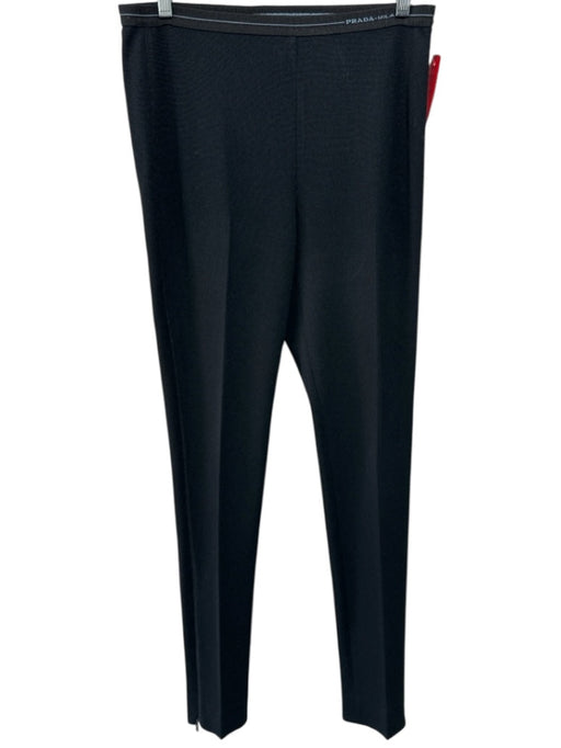 Prada Size 42 Black & Light Blue Polyester Ribbed High Rise Zip Sides Leggings Black & Light Blue / 42