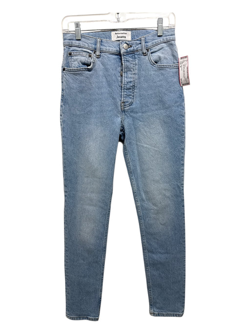 Reformation Size 26 Light Wash Cotton Denim Button Fly High Rise Straight Jeans Light Wash / 26