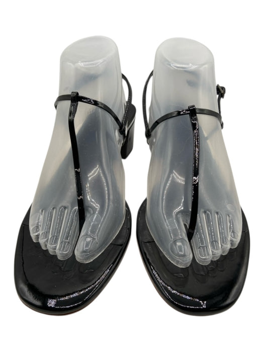 Doen Shoe Size 40.5 Black Patent Leather Thong Ankle Strap Block Heel Sandals Black / 40.5