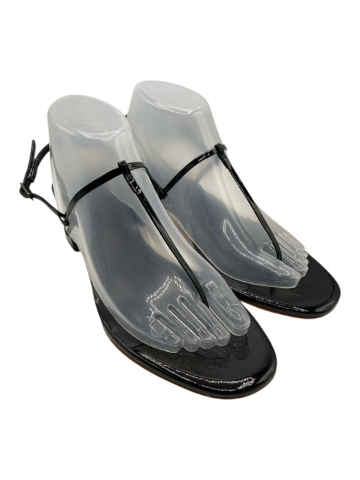 Doen Shoe Size 40.5 Black Patent Leather Thong Ankle Strap Block Heel Sandals Black / 40.5