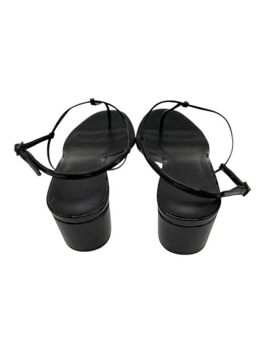 Doen Shoe Size 40.5 Black Patent Leather Thong Ankle Strap Block Heel Sandals Black / 40.5