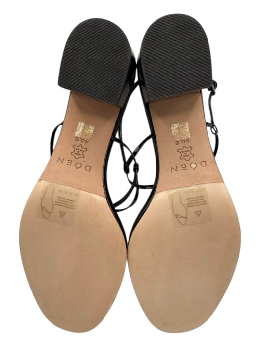 Doen Shoe Size 40.5 Black Patent Leather Thong Ankle Strap Block Heel Sandals Black / 40.5