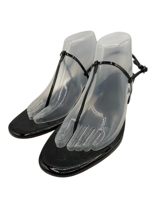 Doen Shoe Size 40.5 Black Patent Leather Thong Ankle Strap Block Heel Sandals Black / 40.5