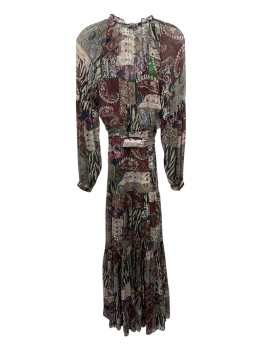 Veronica Beard Size 2 Brown, Red & Multi Silk & Polyester Sheer Tiered Dress Brown, Red & Multi / 2