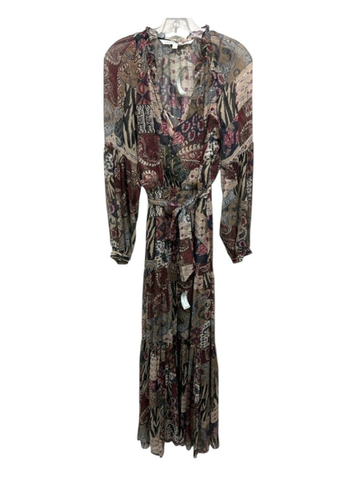Veronica Beard Size 2 Brown, Red & Multi Silk & Polyester Sheer Tiered Dress Brown, Red & Multi / 2