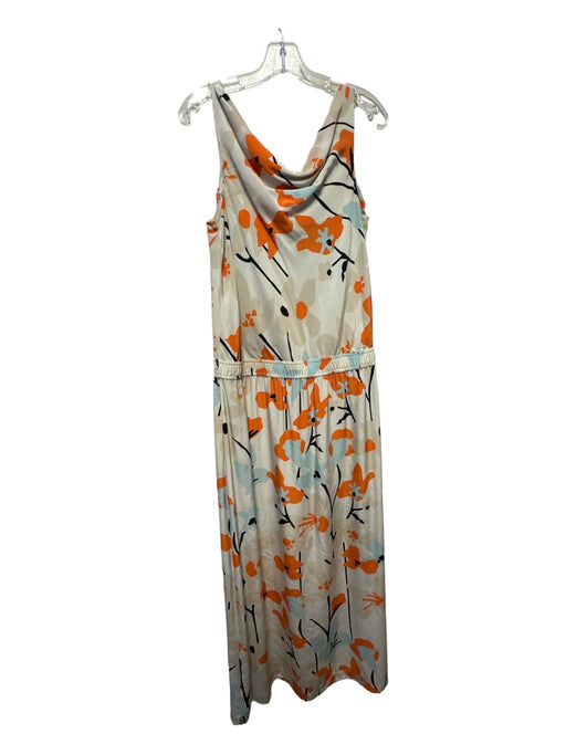 Diane Von Furstenberg Size 10 Orange & Blue Silk Cowl Neck Flowers Maxi Dress Orange & Blue / 10