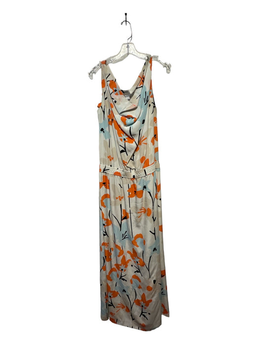 Diane Von Furstenberg Size 10 Orange & Blue Silk Cowl Neck Flowers Maxi Dress Orange & Blue / 10