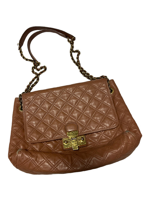 Marc Jacobs Brown & Gold Leather Quilted Front Flap Chain Strap Bag Brown & Gold / M
