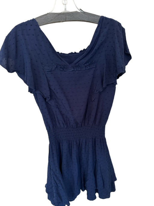 Parker Size XS Navy Rayon Short Sleeve Swiss Dot Elastic Waist Lined Dress Navy / XS