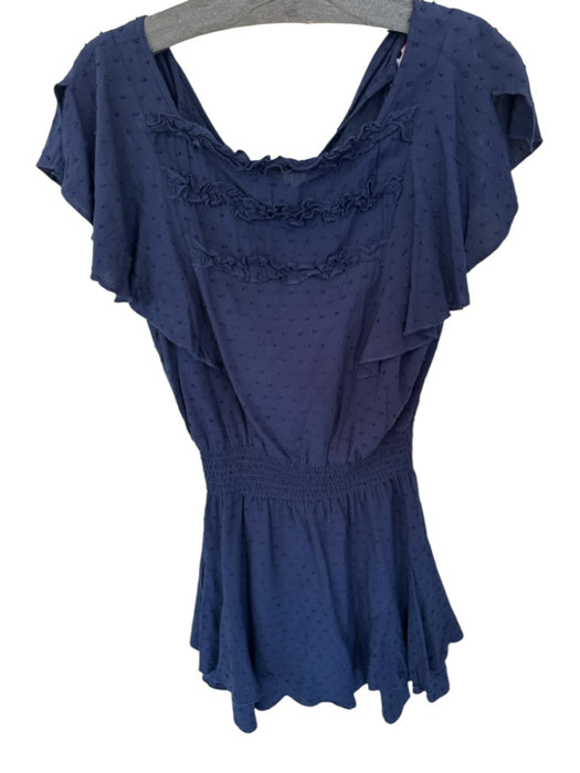 Parker Size XS Navy Rayon Short Sleeve Swiss Dot Elastic Waist Lined Dress Navy / XS