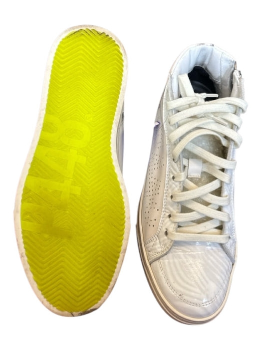 P448 Shoe Size 37 White Leather High Top Side Zip Perforated Athletic Sneakers White / 37