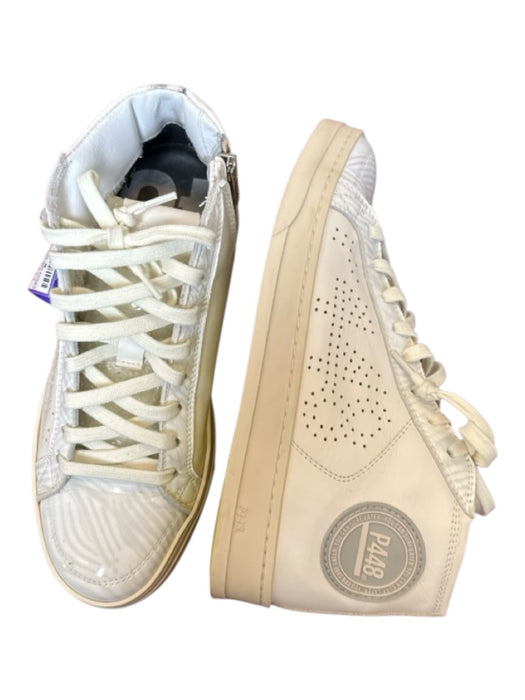 P448 Shoe Size 37 White Leather High Top Side Zip Perforated Athletic Sneakers White / 37